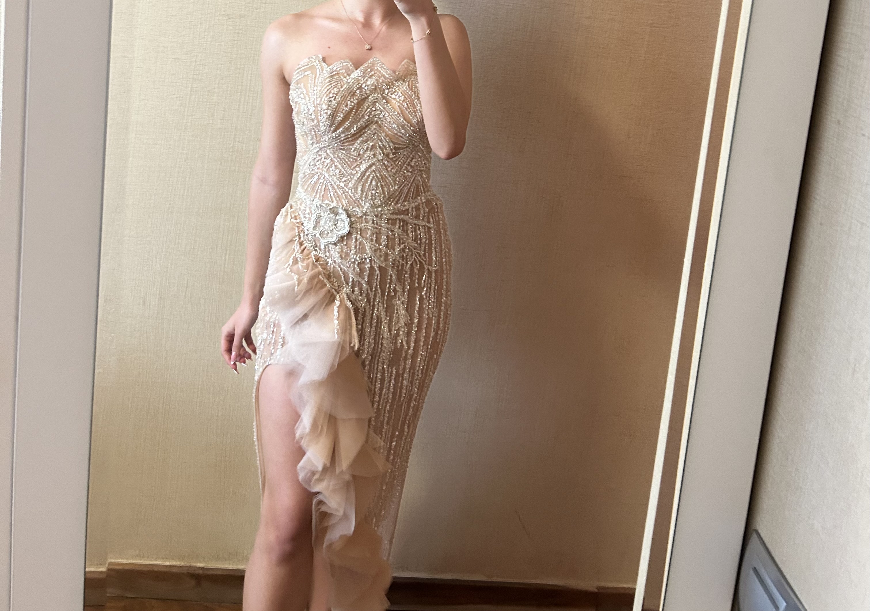 Абитуриенска рокля -Romantika Fashion – размер S, Бежово
